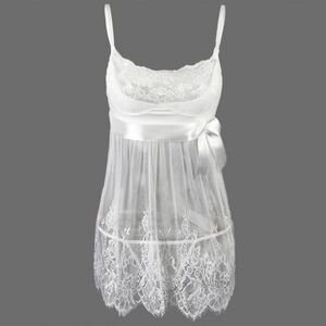 New! sz L Sexy Sheer Lace Chemise Lingerie with Solid white G-string Undies